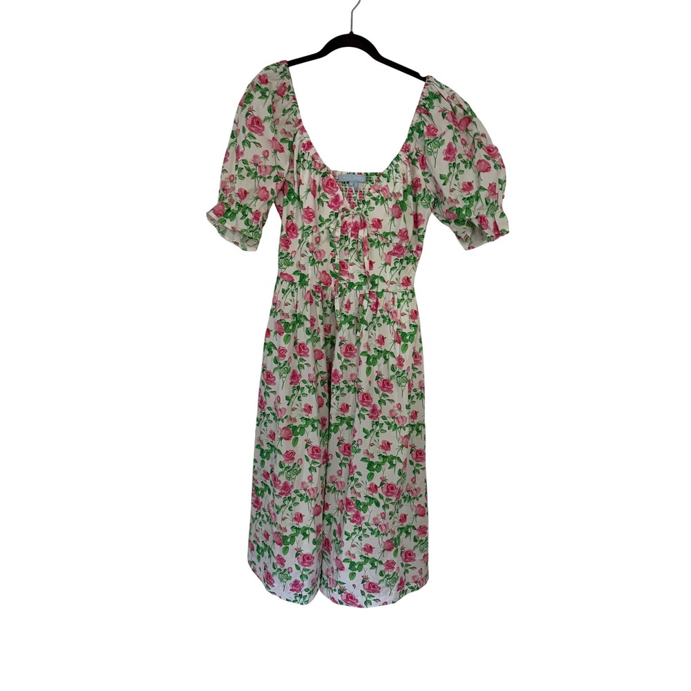 Hill House Home Athena Nap Dress XL Pink Green Botanical Rose Floral Midi Puff